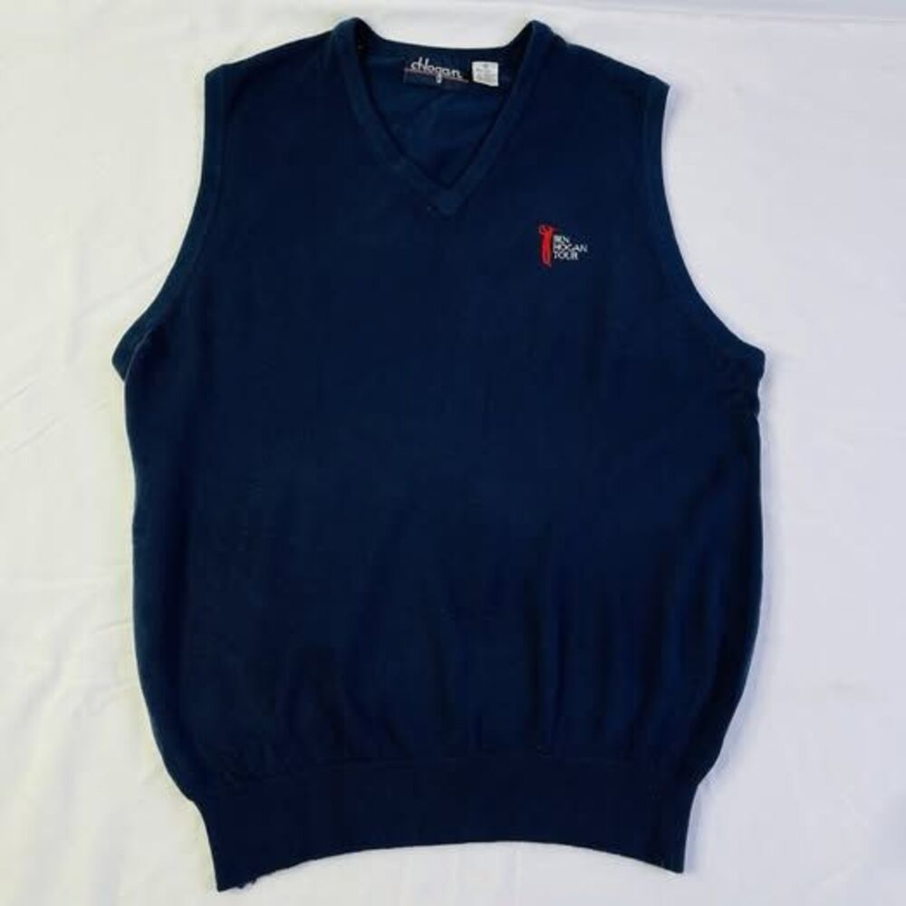 Vintage Ben Hogan Golf Vest Knit Mens Medium Navy Blue V-neck Made In USA